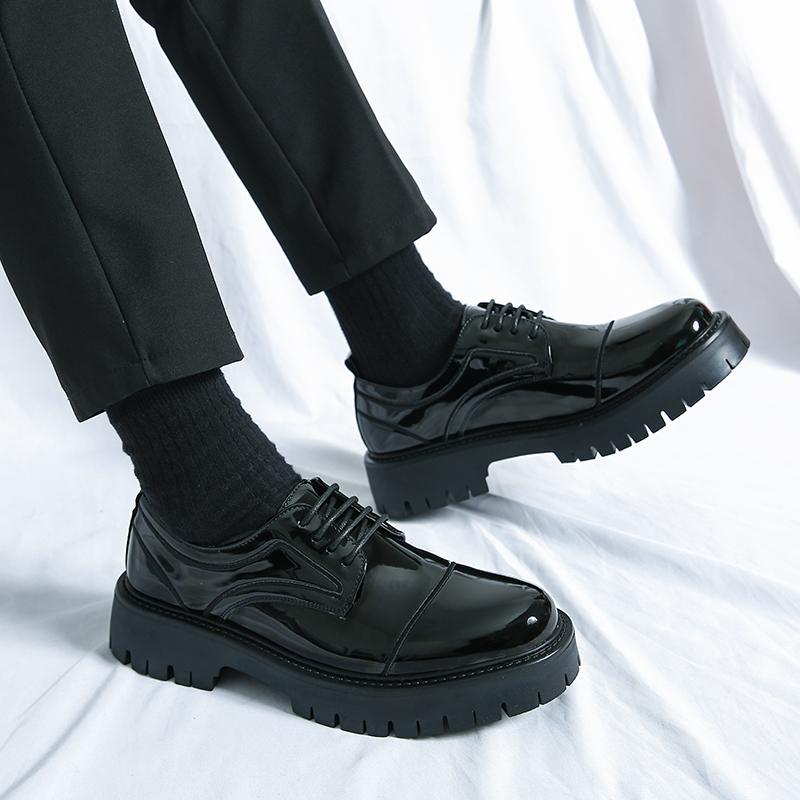 Leather Shoes Men Office Casual High Platform Leather Shoes Patent Male Harajuku Streetwear Korean Vintage Wedding Shoe