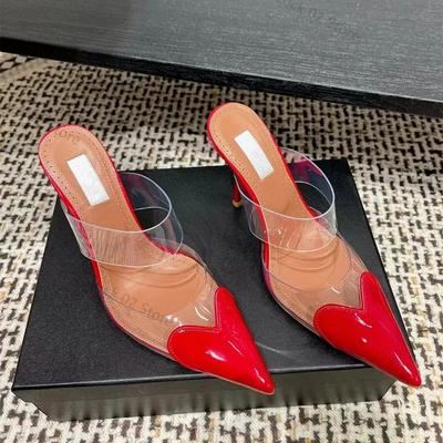 Mode Neue Sommer 2025 Lackleder Nude Farbe Dünner Absatz Spitz Zehenhohe Sandalen, Transparente Offene Zehen Sexy Damen Pantoletten