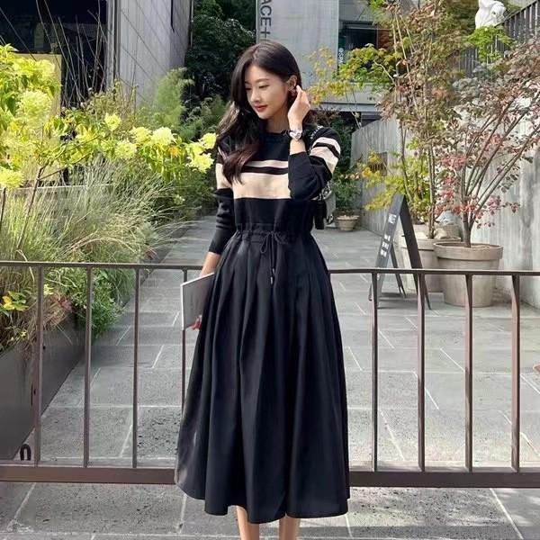 

2025 Japanese Korean Patchwork Knit Dress: Six Color Autumn Winter Base Layer One Size