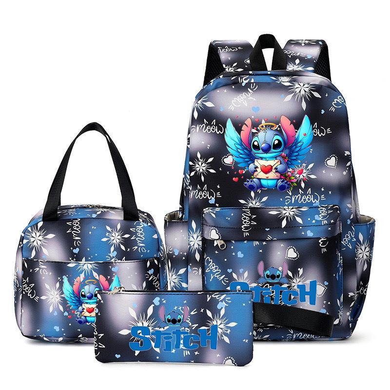 Stitch Three Piece Backpack for Male and Female Students, Campus Cartoon Printed Backpack, Outdoor Travel Large Capacity Bag
