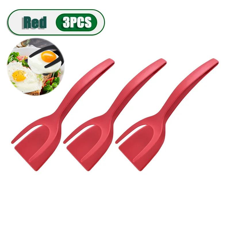 2 In 1 Nylon Grip Flip Tongs Egg Spatula Tongs Steak Spatula Tongs Clamp Pancake Fried Turners Kitchen Accessories