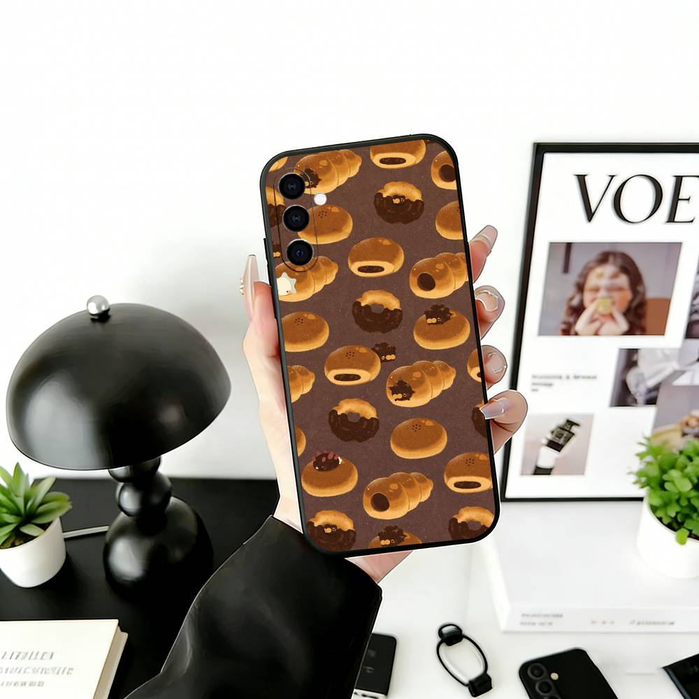 Cute Bread Illustration Phone Case Black Silicone Soft For Samsung Galaxy A73,A72,A71,A70,A53,A52,A51