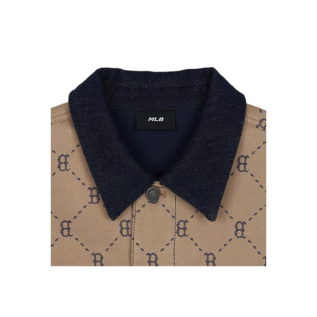 New MLB Denim Mixed Jacquard Dia Monogram Boston Red Sox Denim Jackets Coats Unisex Marine Blue 3ADKM0544-43NYD