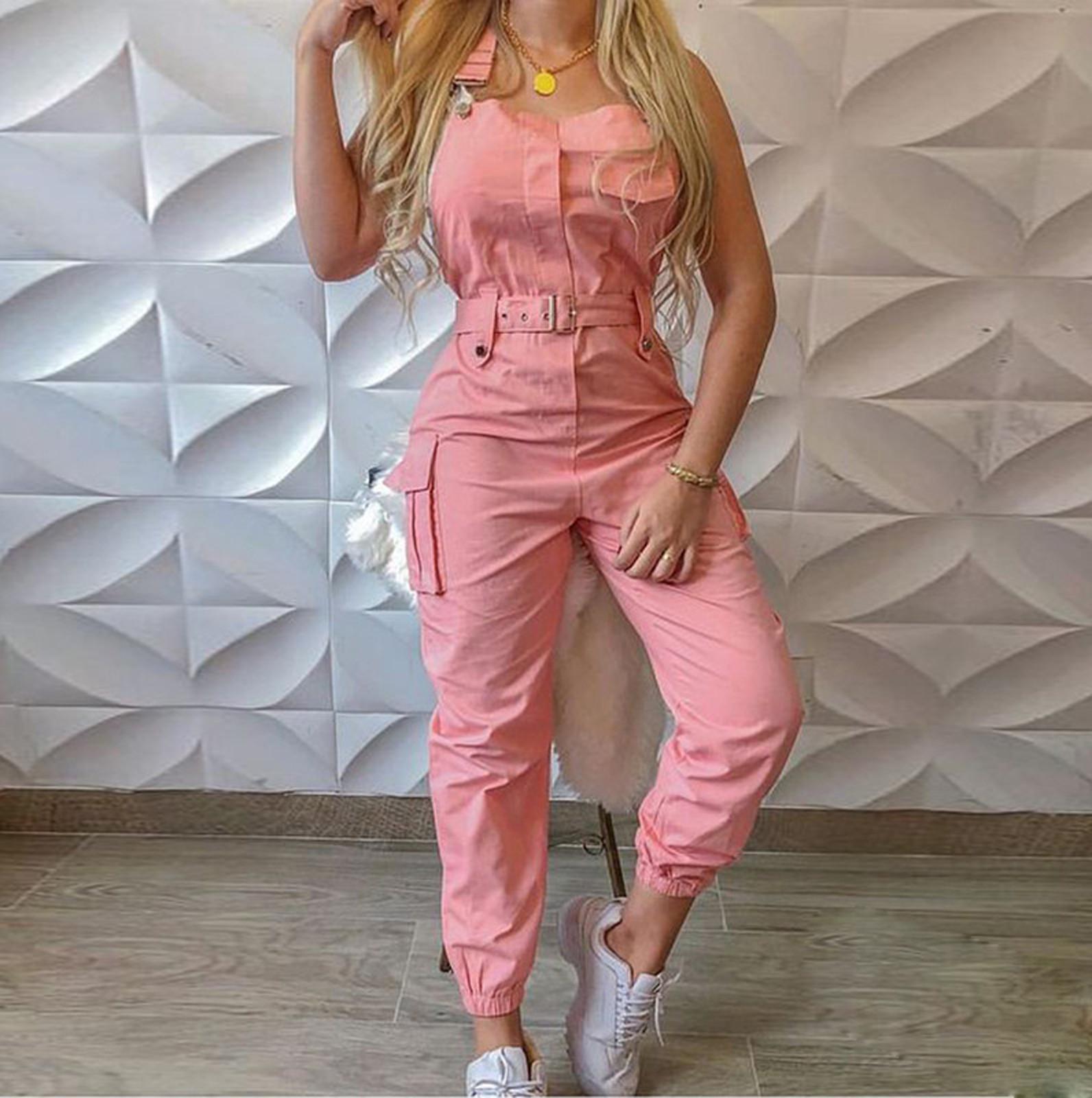 

Женский модный повседневный праздничный комбинезон без рукавов с открытой спиной, летний комбинезон с камзолом XXL розовый