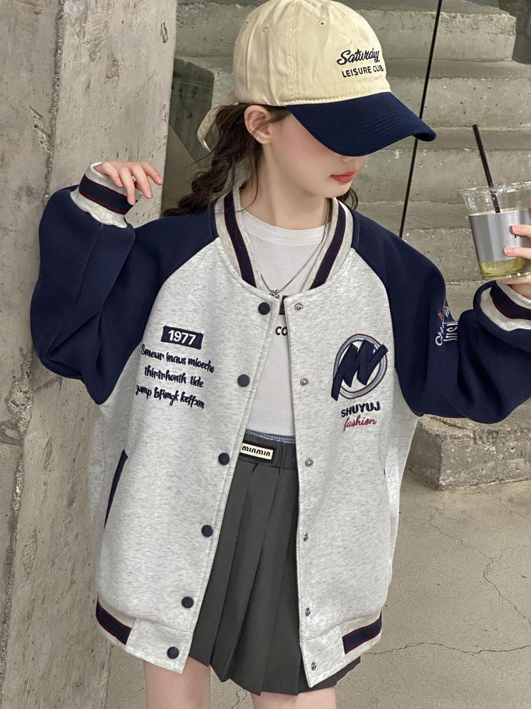 Girls' Stylish Baseball Jacket - Spring/Autumn 2025 Fashion for Big Kids