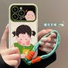 Applicable To Apple 15promax Mobile Phone Case iPhone13/14 Milk Tea Girl Lanyard 16/12 Flip Mirror 17