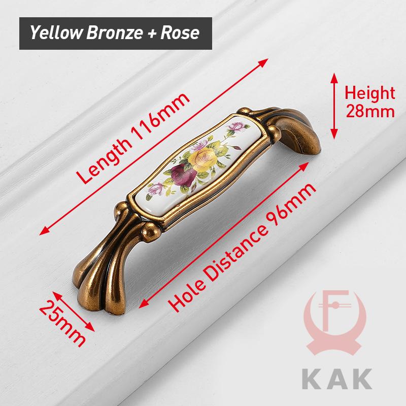 KAK Vintage Bronze Ceramic Cabinet Handles Wardrobes Door Pulls European Style Kitchen Handle Drawer Knobs Furniture Handle