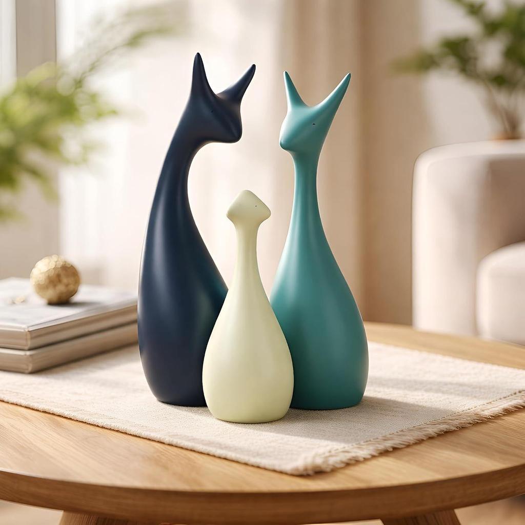Decorazioni per la Casa Statua Famiglia di Cervi Fortunati Figure in Ceramica - (Set di 3, Blu Navy, Limone e Verde Chiaro)