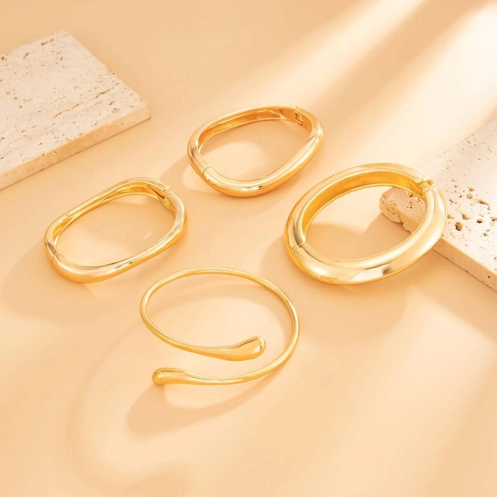 Salircon 4 Styles Punk Exaggerated Water Drop Cuff Bangles Men Hip Hop Irregular Geometric Metal Gold Color Bracelets Jewelry