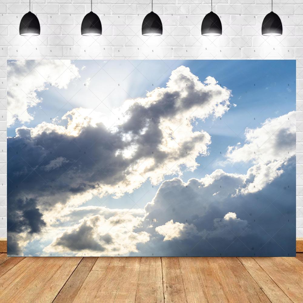 Blue Sky White Cloud Photography Props Decortions Background Realistic Sunlight Photo Studio Backdrop Supplies Banner Kids Gifts