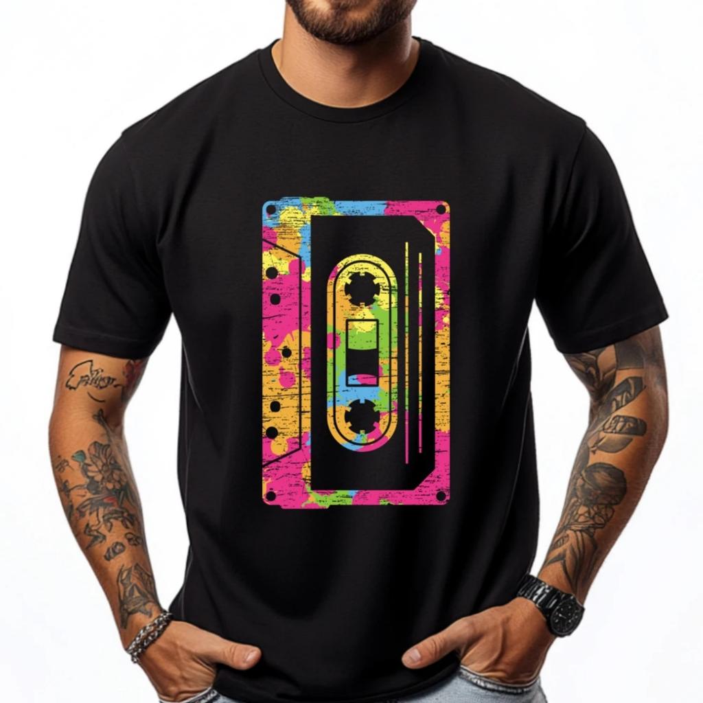 Retro Colorful Cassette Design Oversized T Shirt Men Vintage T Shirts Mens Tshirts Lovers Day