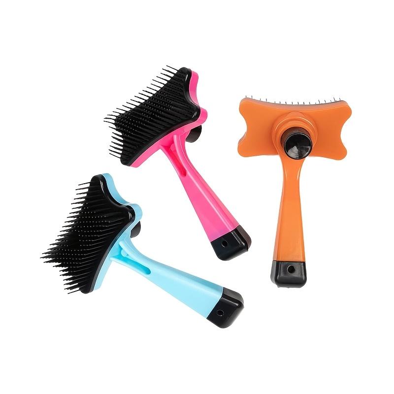 1-Pack Pet Hair Remover Brush for Cats - Ergonomic Handle, One-Click Detangling & Gentle Massage Comb, Blue & Pink Bristles, Easy Hair Removal Tool