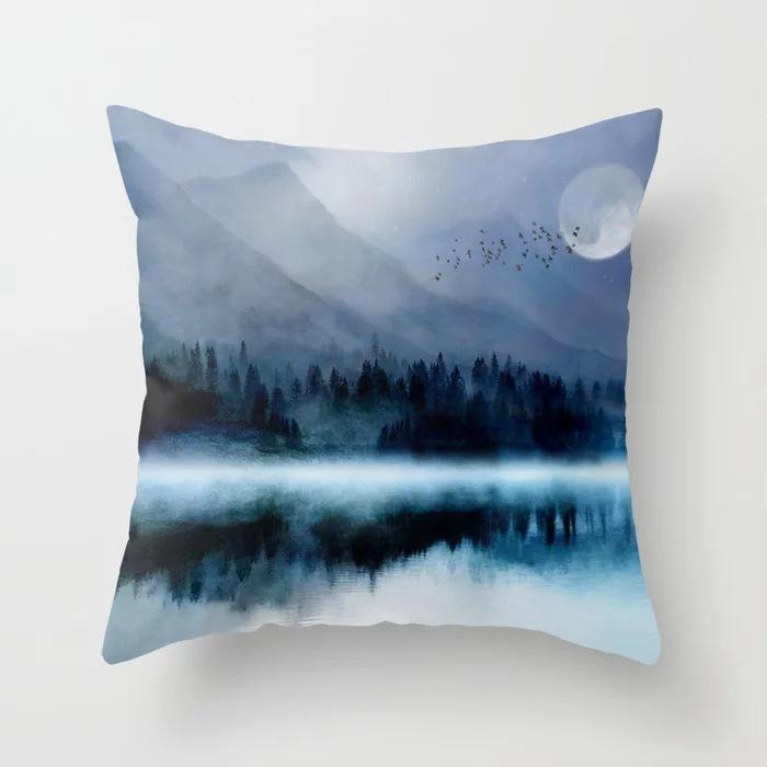 New Ocean Peak Landscape Painting Pillow Case Chinese Ink Scenery Pattern Car Sofa Pillow Cushion Cover