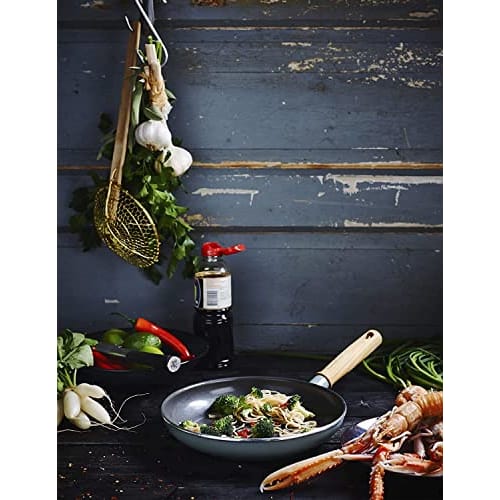 GREENPAN Wok Pan/Stir-fry Pan, 28cm, Induction/Gas Compatible, PFAS-Free, Non-Stick, Easy-Clean, Deep, Natural Wood Handle, Mayflower Design (CC001904