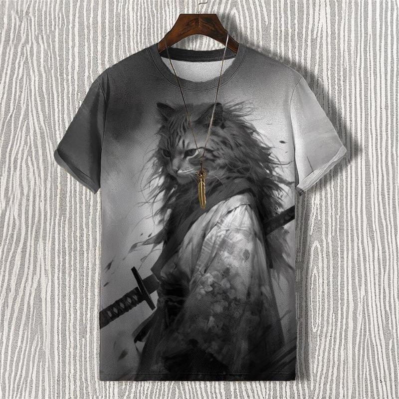 Men's T-shirts Edo Cat Samurai Warrior Art 3D Print Casual T-Shirts Men/Women Short Sleeve O-Neck Top Kid Clothing