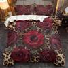 3 Piece Set Red Rose Leopard Pattern Valentine's Day Quilt Set, Including 1 Duvet Cover and 2 Pillowcases (excluding Padding)