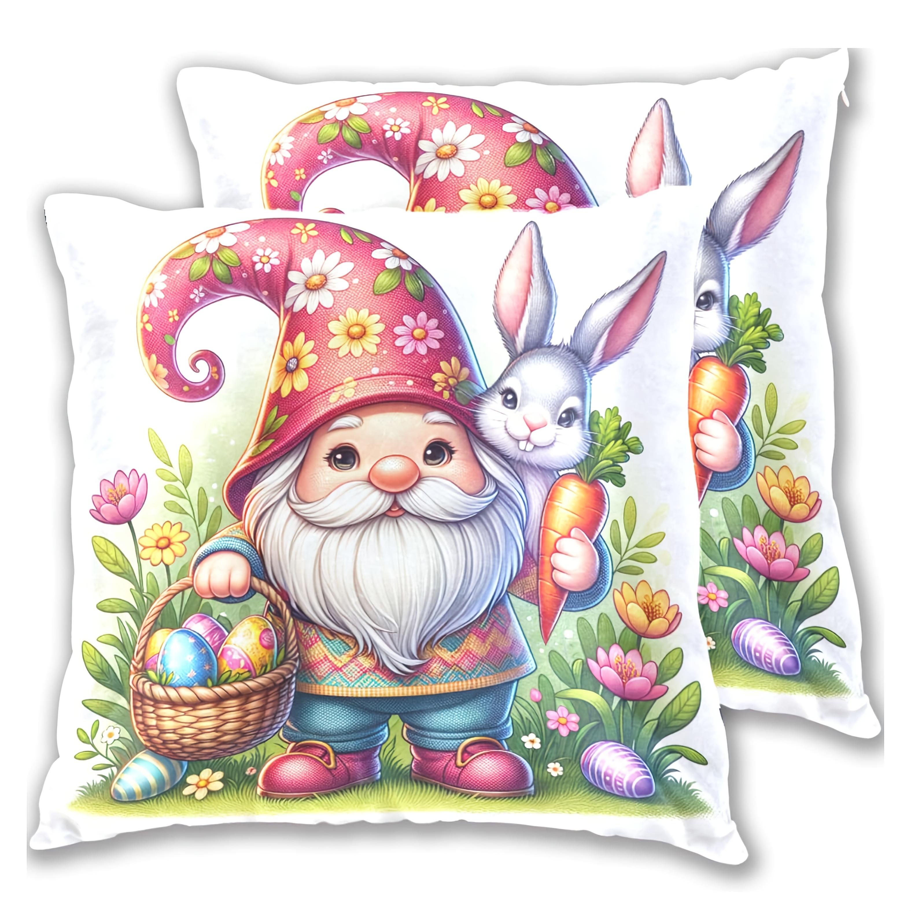 2 Pack Easter Bunny with Gnome Soft Pillowcase - Cute square decorative throw pillowcase 40x40cm16x16inch 790₽