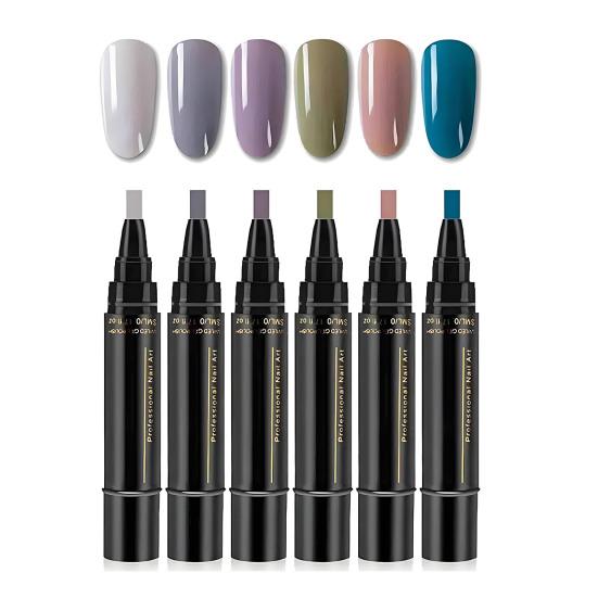 

6 шт. 3-в-1 ручка для лака для ногтей быстросохнущая без УФ акриловая краска ручка для ногтей водостойкая портативная для путешествий дома салона DIY женская ручка для нейл-арта C