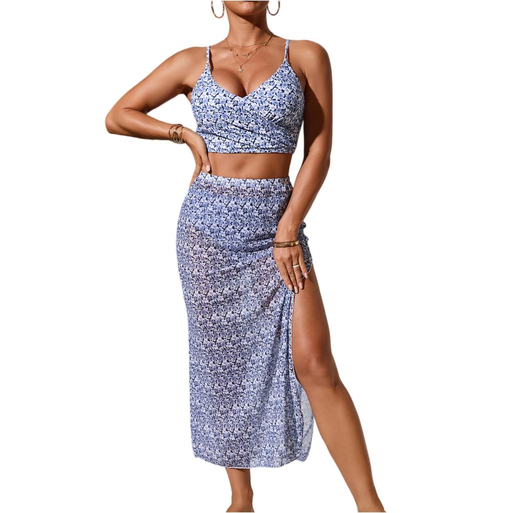 Damen Dreiteiliger Bikini mit Schlitz Strand Badeanzug