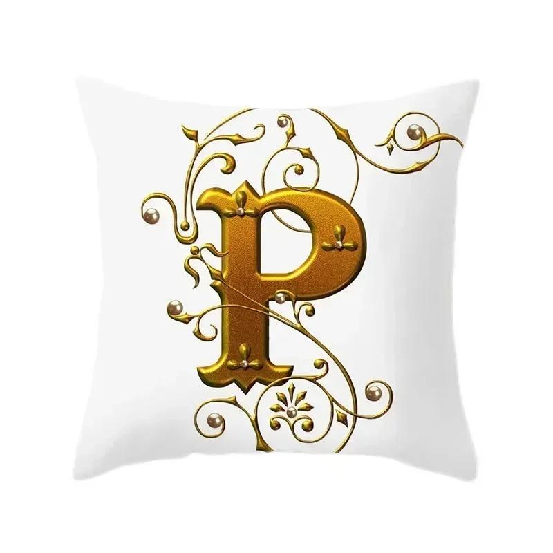 45*45Cm European Gold 26 Letters Pillowcase Digital Printed Peachskin Home Texile Pillowcase Home Decorative Sofa Cushion Cover