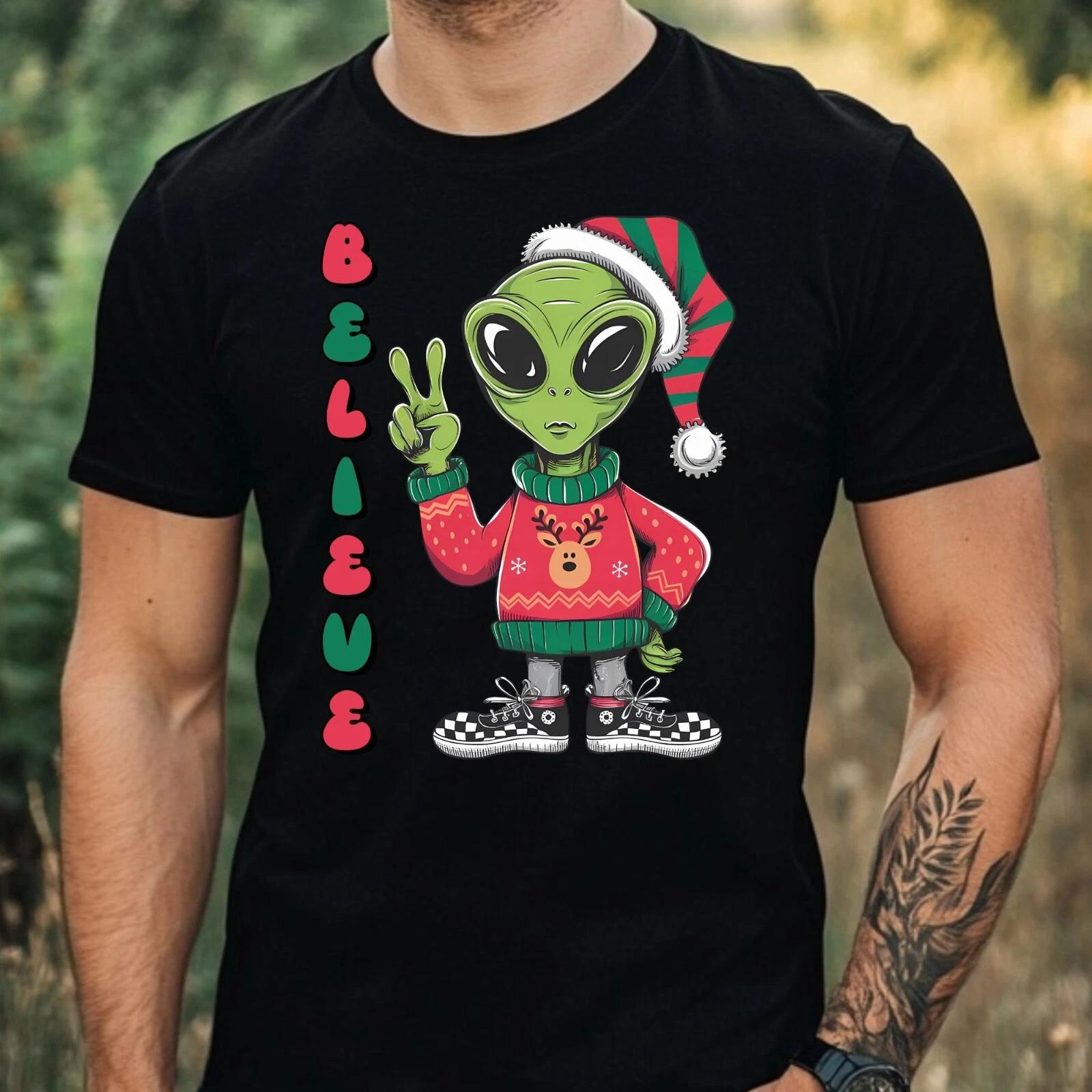 T-Shirt Herren Weihnachts Alien Motiv Baumwolle Größe XS bis 5XL XXXL