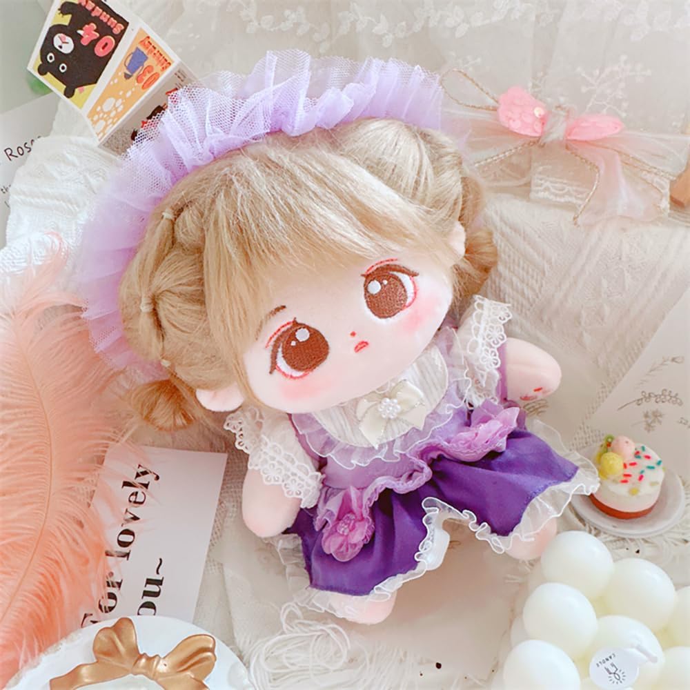 niannyyhouse 20cm Caramel Plush Doll Black Hair Cotton Toy for Girls with Removable Outfit