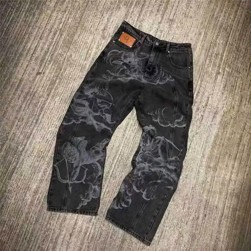 STREETRICH High Waist Slim Fit Comfortable Men's Denim Jeans Artisanal Craftsmanship Loose Style Long Pants Hand-Painted Washed Print