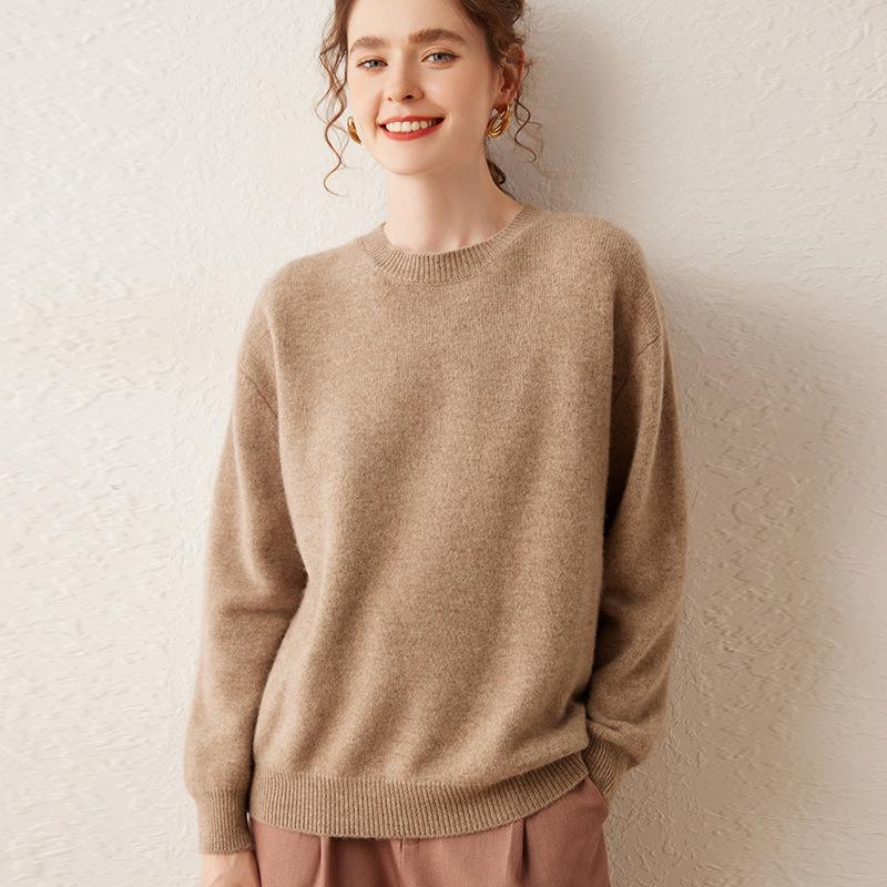 Women's Cashmere Round Neck Pullover Sweater - Autumn/Winter Thick Knit Base Layer