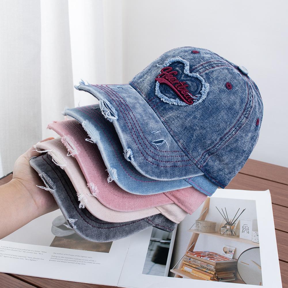 Love Embroidery Do Old Cowboy Baseball Cap Female Summer Sweet Cool Spice Girl American Big Brim Show Face Small Peaked Cap