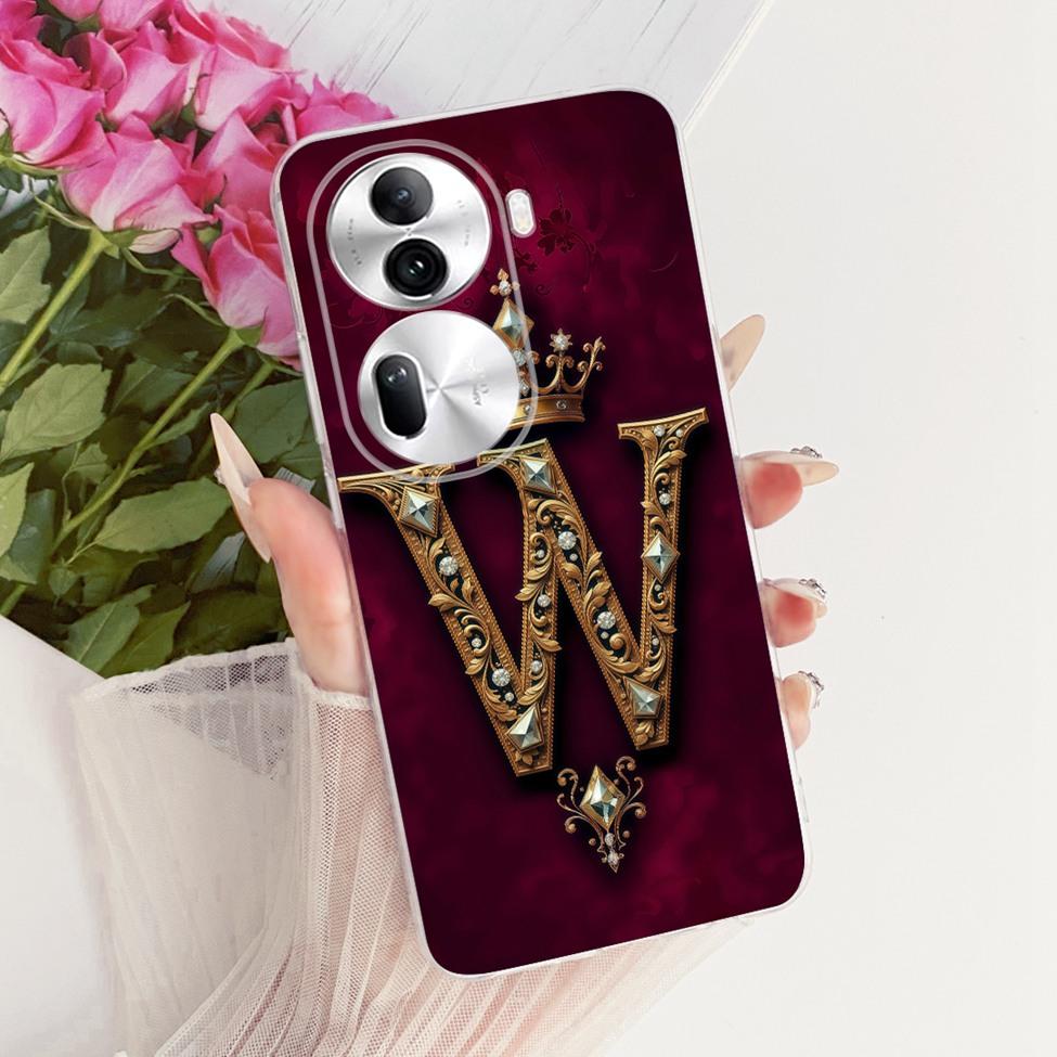 Clear For Oppo Reno 11Pro 5G CPH2607 Cover For Oppo Reno 11 Pro 5G Case Luxury Crown A-Z Letters 2D Flat Pattern Soft Phone Case