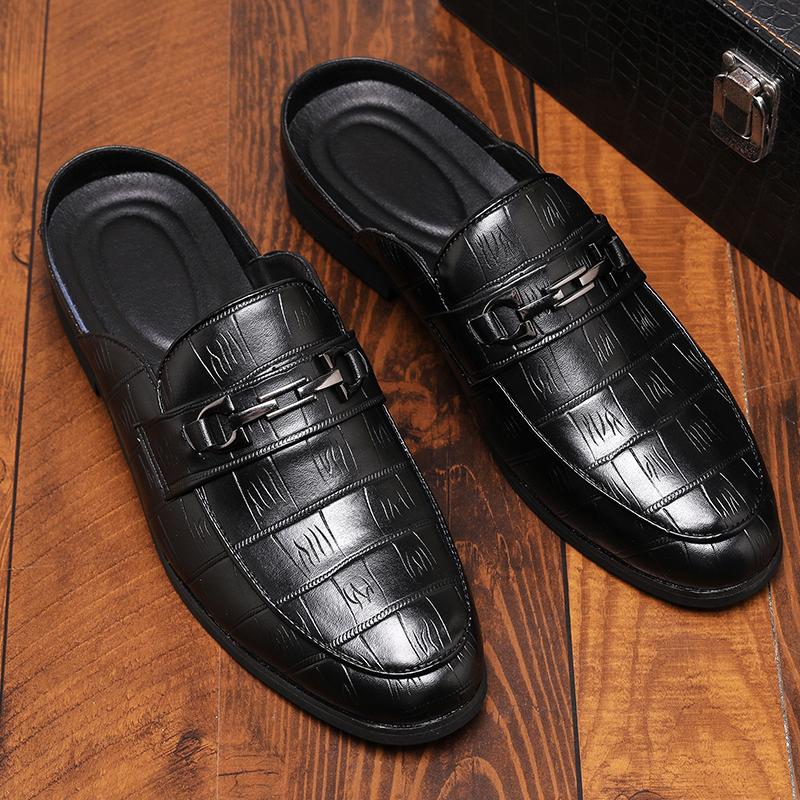 

Модные мужские туфли Muller из искусственной кожи с узором из камня и металлической пряжкой, дышащие сандалии на низком каблуке для деловых встреч, большие размеры 38-46 47 чёрный