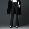 Spring/Autumn Women's High Waist Bell Bottom Knit Pants - Black, Plus Size, Slimming, Fashionable, Loose Fit