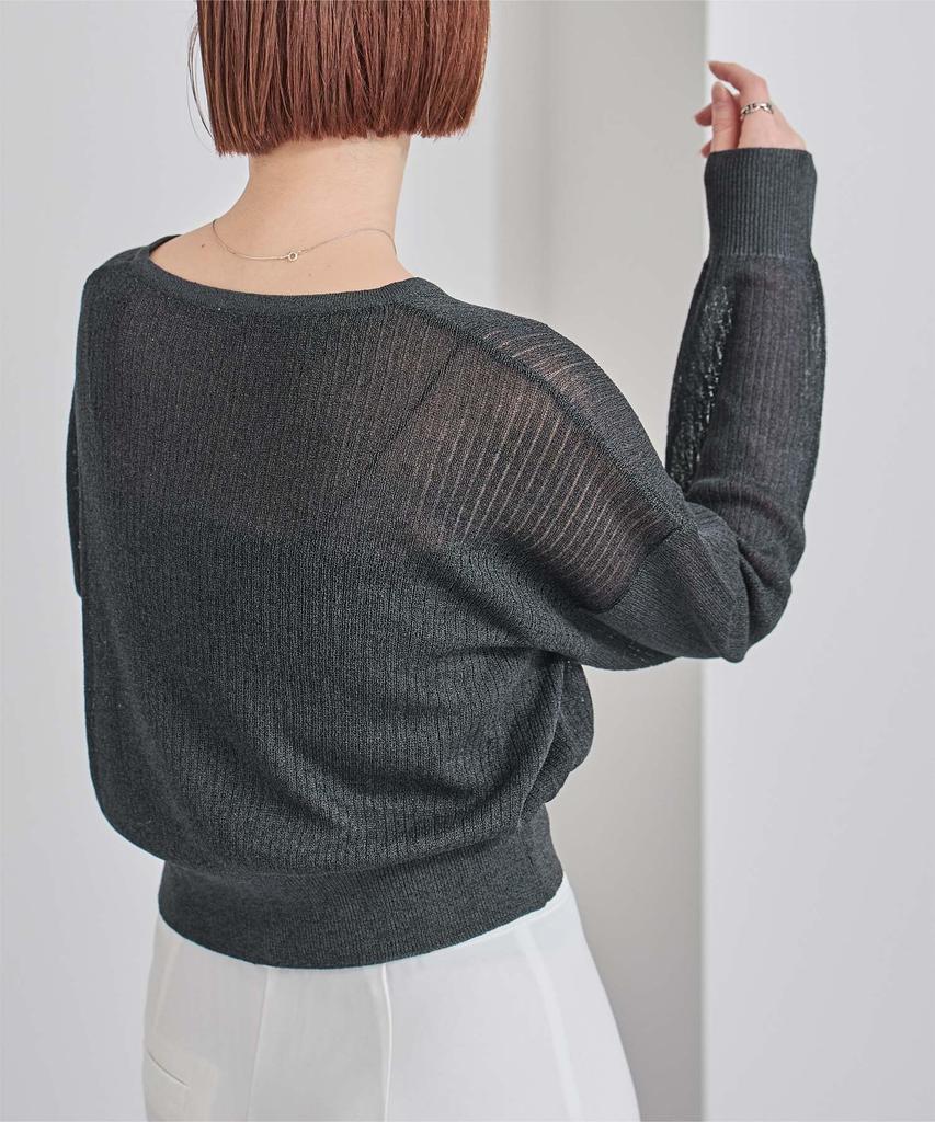 Yours Sheer Rib Knit BFXU1820 Medium Charcoal V-Neck Lamé Women's