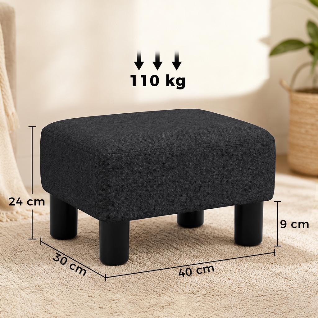 Linen Fabric Footstool Ottoman Cube With 4 Plastic Legs Black