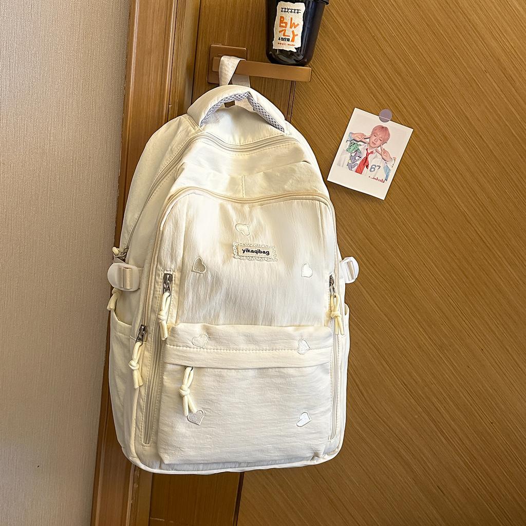 Schoolbag gentle light pink love embroidery girl heart backpack junior high school student party atmosphere class travel schoolbag
