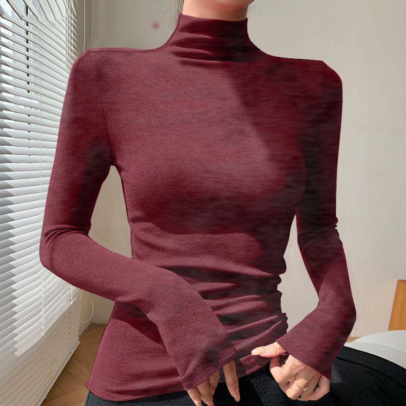 Chic Slim-fit High-neck Long-sleeve Base Layer: Solid Color, Flattering, Versatile Autumn/Winter Top
