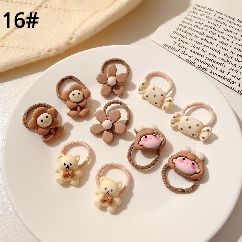 10-20 st/set Söta tecknade björn kanin hårband flickor elastiskt gummiband huvudbonad blomma rosett baby barn håraccessoarer ornament