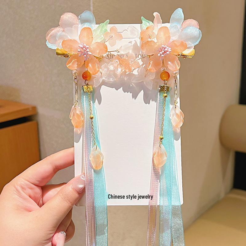 Hanfu Hair Accessories: Ancient Style Su Bu Yao Ornaments with Pearl Flower Ribbons for Women & Girls