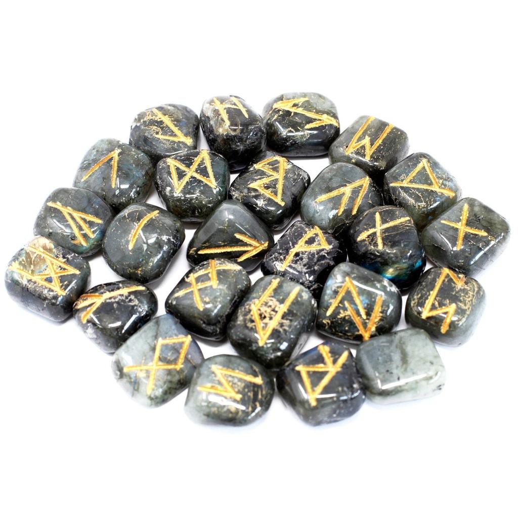 Labradorite Rune Stones Set, 25 In Pouch