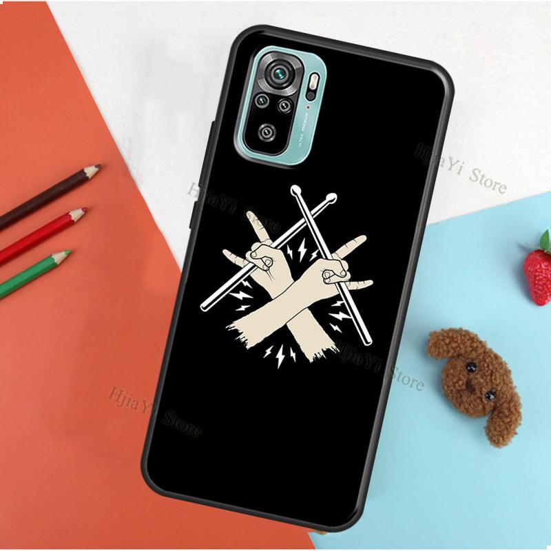 Drum Rock Perkusista Muzyk Pokrowiec na Pałki Perkusyjne Dla Xiaomi Redmi Note 9 7 8 10 Pro 9S 10S 8T 9A 9C 9T 7A 8A K40 Tylna Pokrywa Obudowa