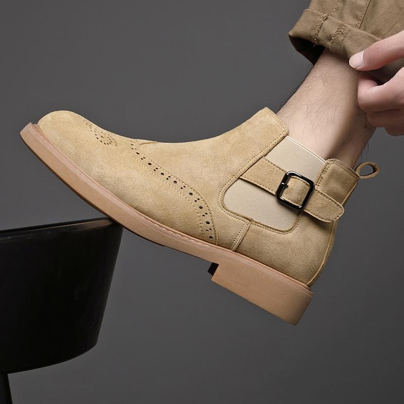 Quality Handmade Stitched Casual High Top Leather Boots Fashion British Style Business Versatile Men's Boots Brand Driving Boots
