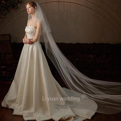 Classic Princess Bridal Wedding Dress with Long Two-Layer Veil