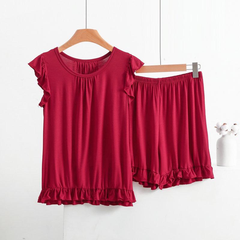 Women's Modal Lace Pajama Set - Ruffle Edge Vest & Shorts, Loose Fit, Lightweight Summer Two-Piece Homewear