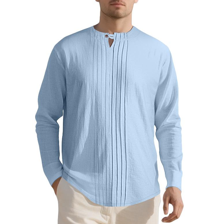 Fashion European and American round neck autumn and winter long sleeves new solid color linen design European and American men's casual sports Henry s