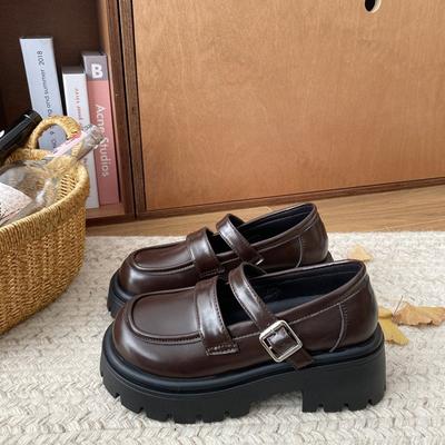 Damskie buty Okrągły nosek Mary Jane Grube mokasyny Platforma Wysokie obcasy Buty Damskie czółenka Skóra PU Klamra Brytyjski Retro Sukienki Buty