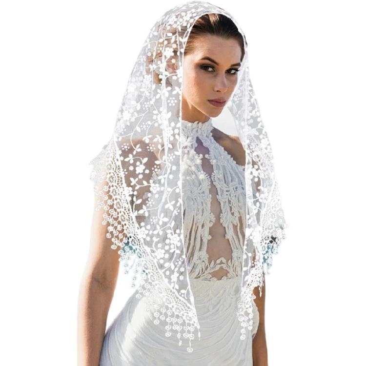 Spitzen Schleier für Hochzeit Kirchenbesuch Lateinische Messe Kopftuch Dreieckiges Mantilla für Formelle Veranstaltung Versammlung Kopfschmuck