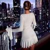 Women's 2024 Autumn/Winter Solid Color Low Neck Long Sleeve Ruffle Dress