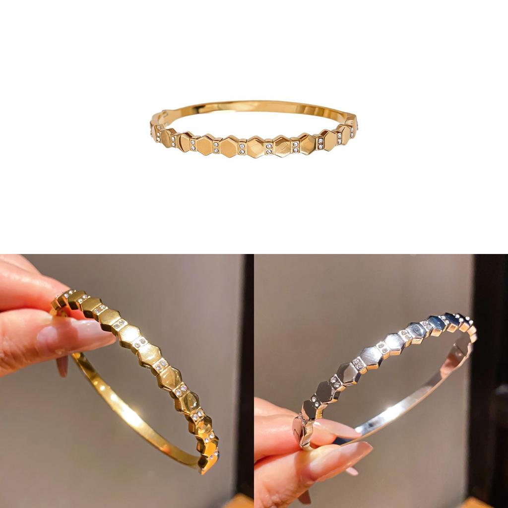 No Ip Stainless Steel Geometric Hexagon Bangle For Women With Elegant Finish For Daily Wear