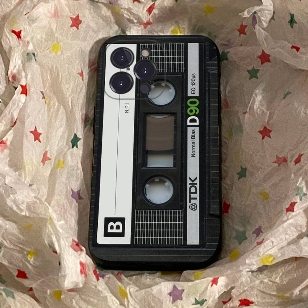 Vintage Music Tapes Cassette Phone Case Black Soft Silicone TPU Phone Case For IPhone 11 12 13 14 15 16 17 Pro Plus Mini Max