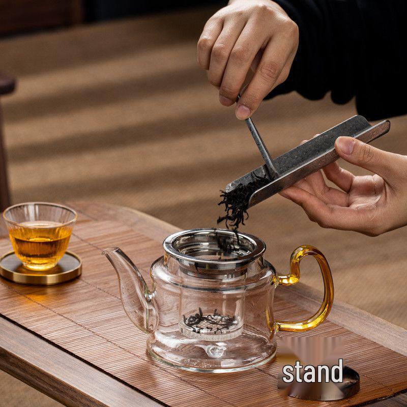 Heat-Resistant Glass Teapot Set with Stainless Steel Infuser and Colored Handle Teacups